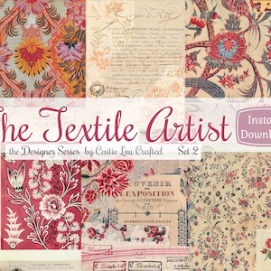 The Textile Artist Set 2 Digital Six Page Designer Kit Printable Junk Journal Collection Vintage Textile Design Art Instant Download image 4