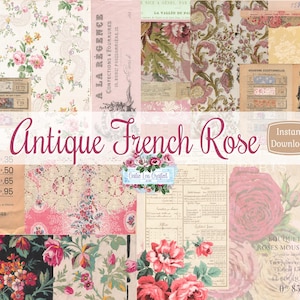 Antique French Rose Digital Nine Page Printable Junk Journal Kit Collection Vintage Florals Textiles