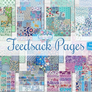 Utskrivbart Feedsack Patchwork-kit: Vintage blommiga skräpjournalsidor (digital nedladdning)