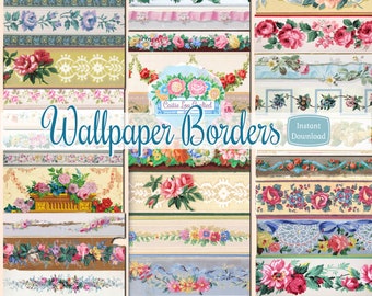 壁紙ボーダー - 6 ページの花柄ヴィンテージ印刷可能なジャンク ジャーナル デジタル エフェメラ