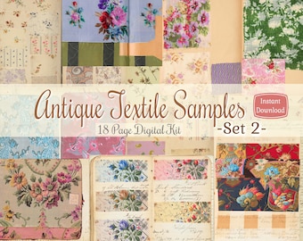 アンティークテキスタイルサンプル：ヴィンテージファブリックデザイン、18ページキット（デジタルダウンロード）
