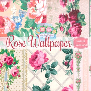 Rosen Tapete Große, üppige Blumen Vintage Printables für Junk Journals, Scrapbooks DIY Handwerk und mehr