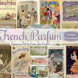 French Perfume Ephemera Kit: Vintage Ads & Labels (Digital Download)