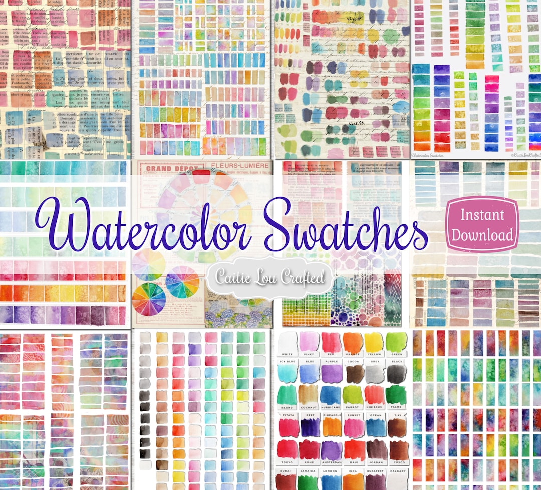 Watercolor Swatches Digital Kit: 12 Printable Pages for Junk Journals ...
