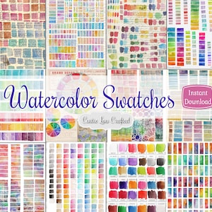 Aquarelstalen 12 pagina's digitale kit - Direct downloaden - Afdrukbaar voor ongewenste tijdschriften, papierambachten enz.