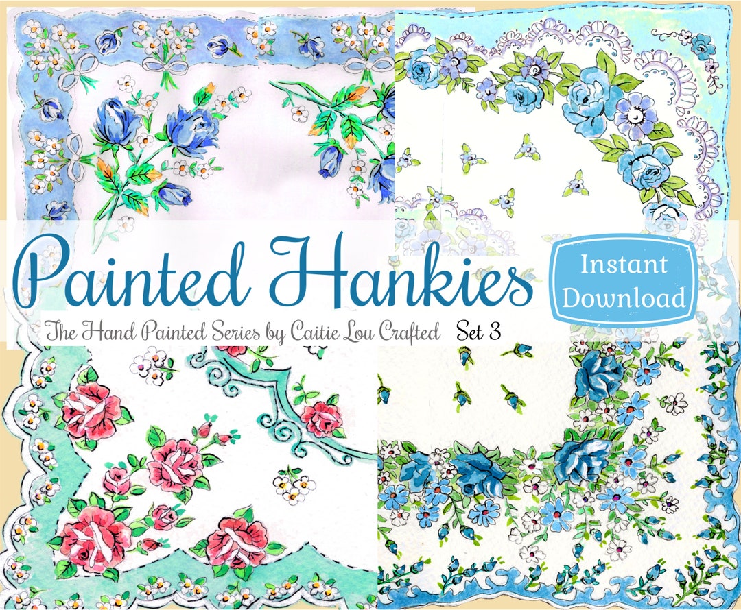 Hand Painted Hankies Set 3. Printable Hanky Designs . Pockets . Tags ...