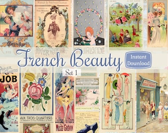French Ephemera Kit: vintage advertenties, labels, tags (digitale download)