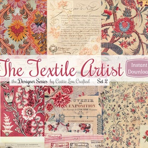 The Textile Artist Set 2 Digital Six Page Designer Kit Printable Junk Journal Collection Vintage Textile Design Art Instant Download image 1
