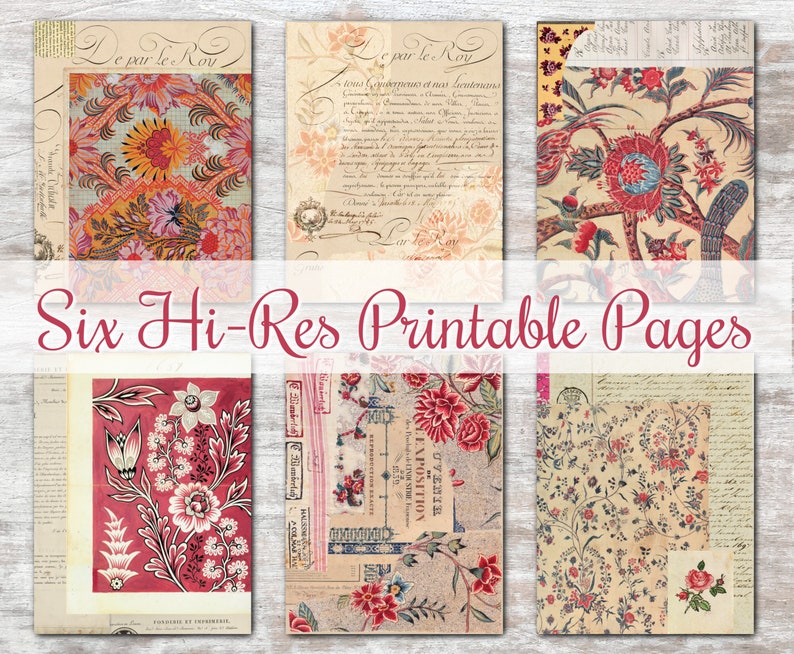 The Textile Artist Set 2 Digital Six Page Designer Kit Printable Junk Journal Collection Vintage Textile Design Art Instant Download image 2