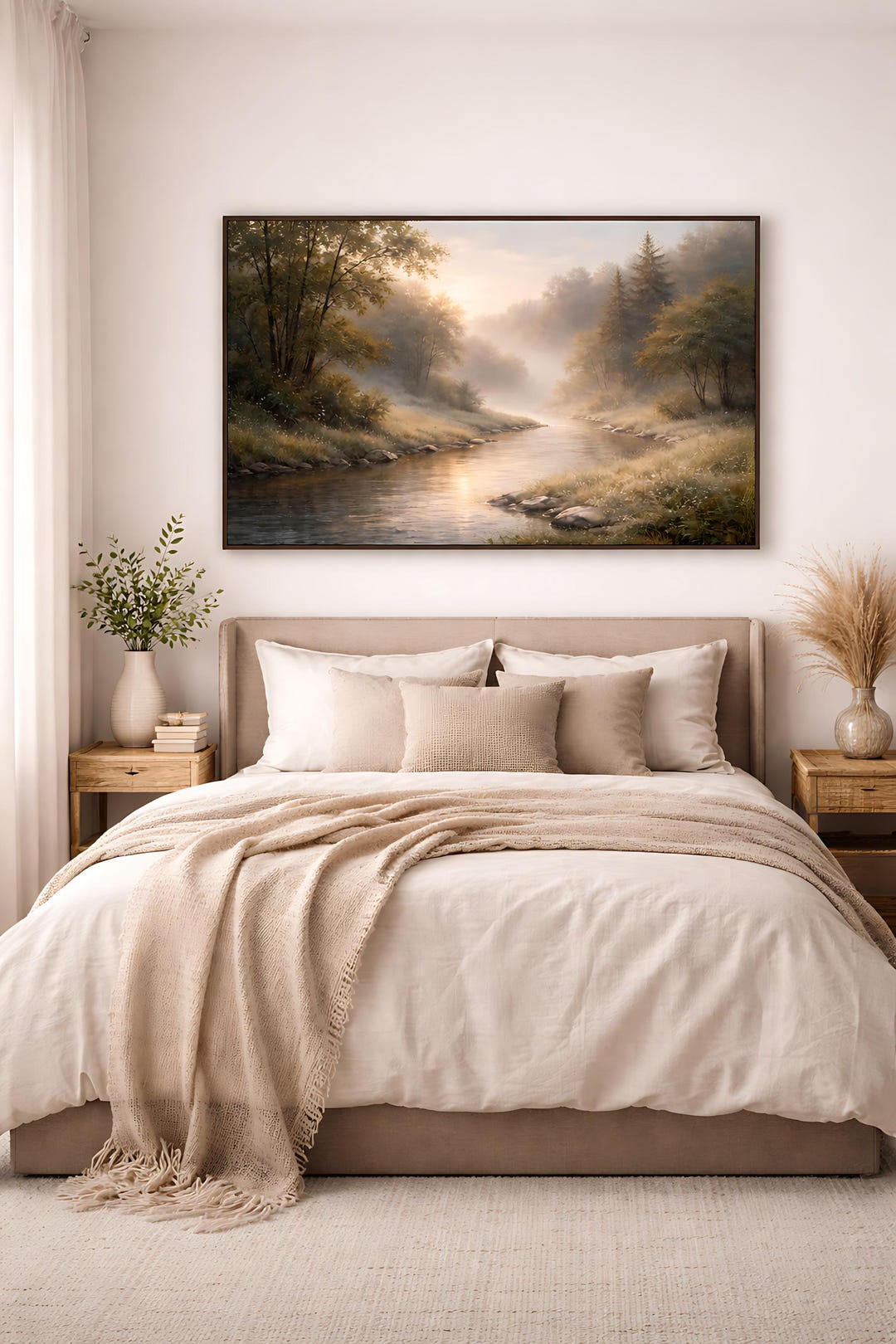 Golden Misty River – Serene Sunrise Landscape Art Print, Calm Nature ...