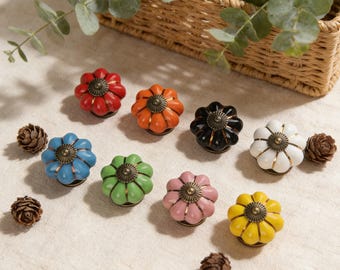 Keramische pompoenknoppen Kleurrijke kastladeknoppen Vintage meubelbeslag