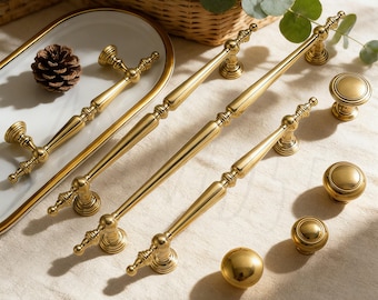 Pomelli e maniglie per mobili in ottone massiccio Maniglie per cassetti in ottone lucido vintage Mobili da cucina