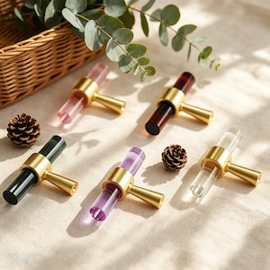 Clear Acrylic Brass T-Bar Drawer Knobs Single Hole Handles