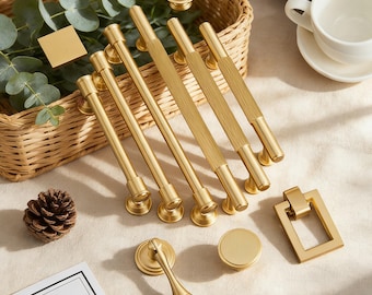 Maniglie e pomelli per mobili in ottone massiccio, pomelli per cassetti in oro spazzolato, ferramenta per mobili di lusso minimalista