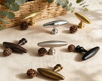 Pomello ovale in ottone per mobile in stile francese, con foro singolo, per cassetto