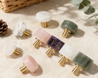 Natuurlijke edelsteen ladeknop messing kastbeslag moderne meubelgreep