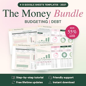 Budgetplanerarpaket Google Sheets, skuldavbetalning och avbetalningsfonder | Planly Money-paket