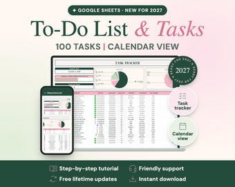To-Do List Google Sheets, Task Tracker with Calendar and Dashboard | Planly Done List