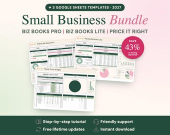 Small Business Bundle Google Sheets, Bookkeeping and Pricing Calculator | Planly Biz Bundle