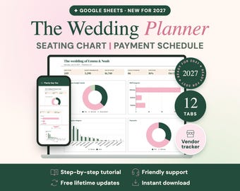 2027 Wedding Planner Google Sheets, Budget, Guest List, Vendors, Seating Chart (Digital Download)