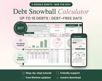 Debt Snowball Calculator Google Sheets, 2027 Payoff Planner (Digital Download)