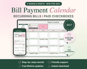 2027 Bill Tracker Google Sheets, Planly Bill Buddy Calendar (Digital Download)