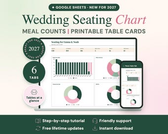 2027 Wedding Seating Chart Google Sheets, Meal Counts, Printable Table Cards (Digital Download)