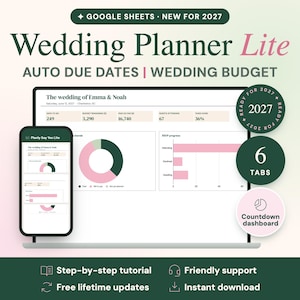 Bröllopsplanerare 2027 Google Sheets, Budget, Gästlista och Checklista | Planly Say Yes Lite