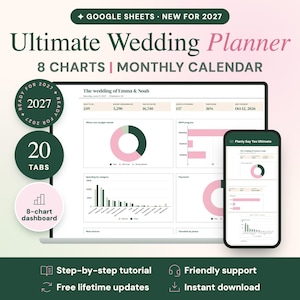2027 Ultimat bröllopsplanerare Google Sheets, budget, sittplatser, kalender (digital nedladdning) bild 1