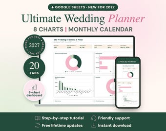2027 Ultimate Wedding Planner Google Sheets, Budget, Seating, Calendar (Digital Download)
