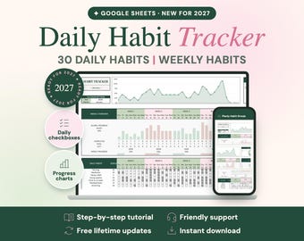 2027 Habit Tracker Google Sheets, Daily Habits and Monthly Goals | Planly Habit Streak