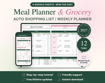 Meal Planner Google Sheets, Weekly Meal Plan and Grocery List | Planly Fresh Plate
