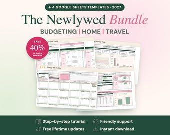 Newlywed Bundle Google Sheets, Couples Budget, Bill Tracker, Meal Planner and Travel Planner | Planly