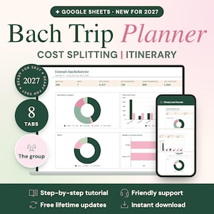Möhippa Reseplanerare Google Sheets, Resplan, Kostnadsdelning (Digital Nedladdning)