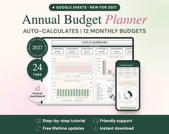 2027 Annual Budget Planner Google Sheets, Monthly Tracking, Sinking Funds (Digital Download)