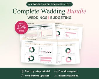 Complete Wedding Planner Bundle, Bridal Shower, Bachelorette and Budget (2027 Google Sheets)