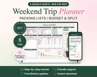 Weekend Trip Planner Google Sheets, Travel Itinerary and Packing List | Planly Getaway
