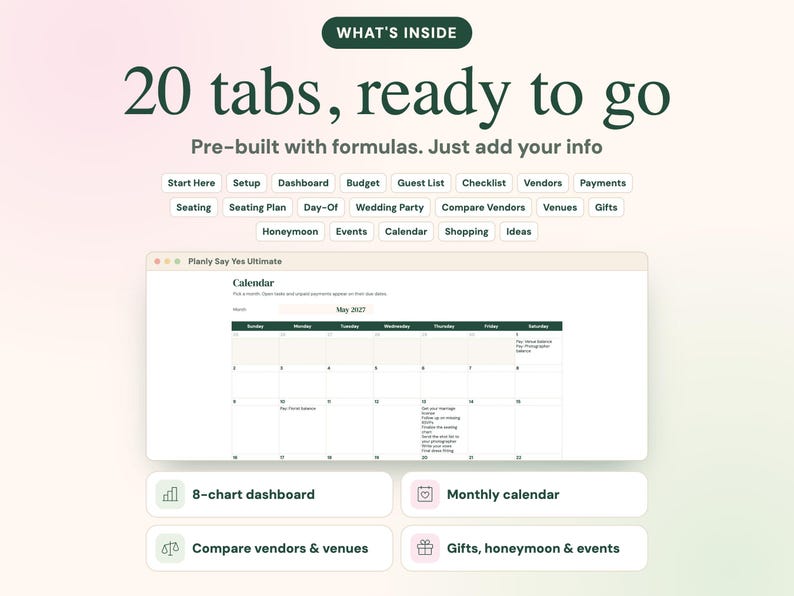 2027 Ultimat bröllopsplanerare Google Sheets, budget, sittplatser, kalender (digital nedladdning) bild 2