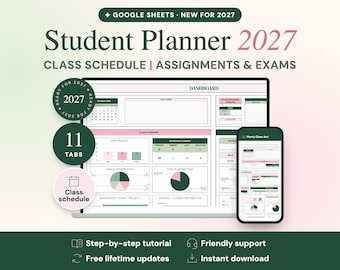 Student Planner Google Sheets, Class Schedule and Assignment Tracker | Planly Class Act
