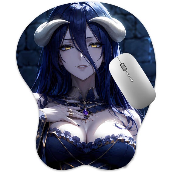 3D Anime Girl Mouse Pad, Oppai Wrist Rest, Ergonomic Gaming Mat, Albedo