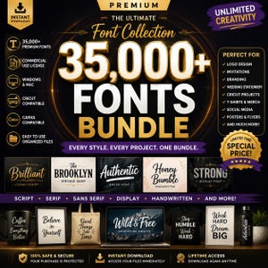 35,000+ Fonts Bundle, Cricut & Canva Pack (Instant Download)