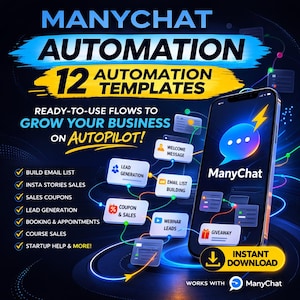 12 szablonów automatyzacji ManyChat | Przepływy chatbotów w Instagram Messenger (wersja cyfrowa do pobrania)
