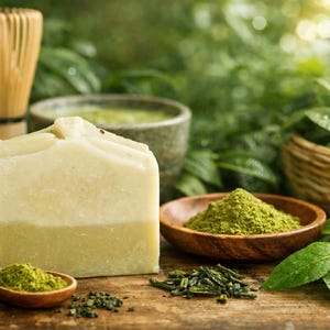 Jabón artesanal de té verde matcha / Jabón natural elaborado mediante proceso en frío / Jabón artesanal de inspiración japonesa / Jabón artesanal de producción limitada / Regalo minimalista para ella