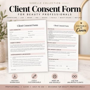 Beauty Treatment Consent Form | Esthetician Intake form, Lash, Brow, PMU Salon (Digital Download)