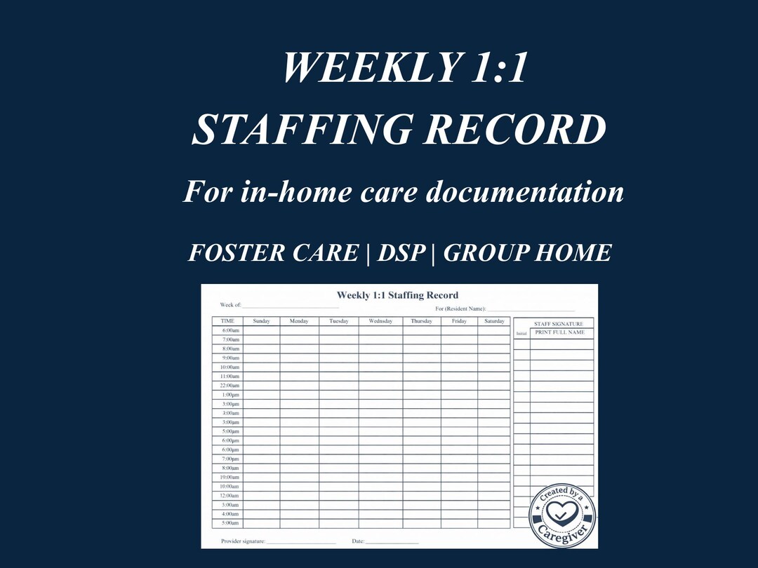 1:1 Staffing Schedule Printable | Weekly Caregiver Staffing Record for ...