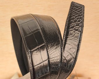 Genuine Black Alligator Leather Belt, Handmade Luxury Dress Belt Waistband, Bespoke Gift for Him
