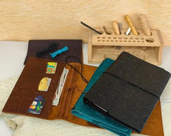 Cuaderno personalizado tamaño A5 de piel auténtica, piel de vacuno de grano superior, con relieve floral, resistente al agua. Regalo ideal.