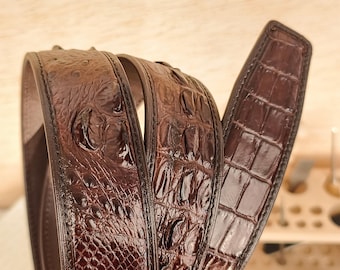 Genuine Brown Alligator Leather Belt - Men Handmade Waistband - Luxury Gift for Him