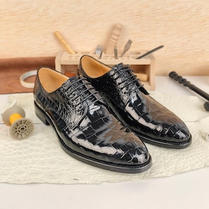 Handmade Genuine Alligator Leather Men's Derby Dress Shoes - Luxury Goodyear Welted Formal Footwear