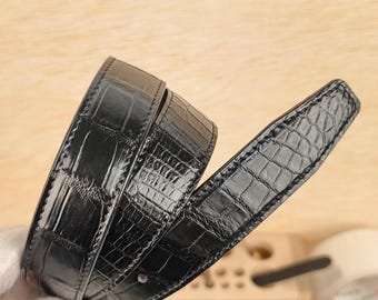 Handmade Genuine Alligator Leather Belt for Men, Luxury Glossy Dress Waistband, Bespoke Gift